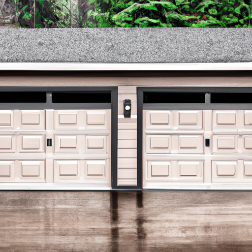 Suburban garage door on an overcast day in Duvall, WA with damp driveway and evergreen backdrop